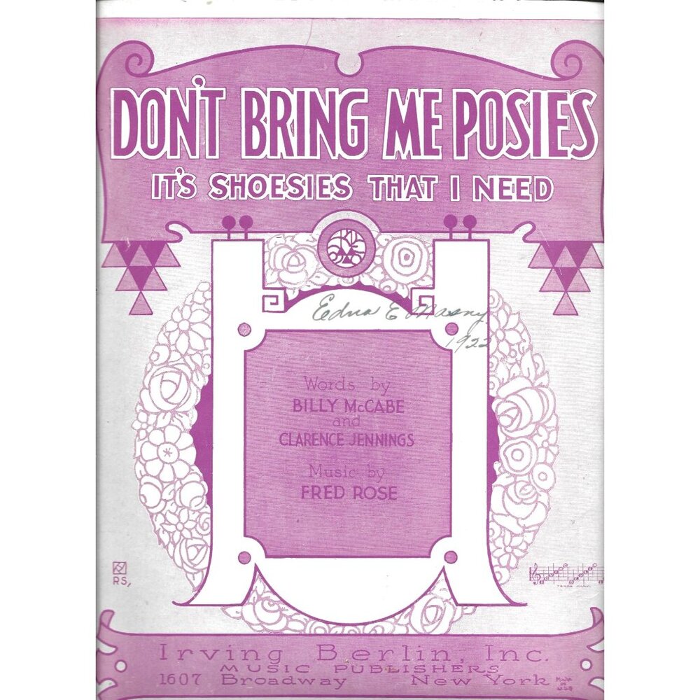 Dont Bring Me Posies Sheet Music By Irving Berlin Inc. 1921 Vintage Collectible